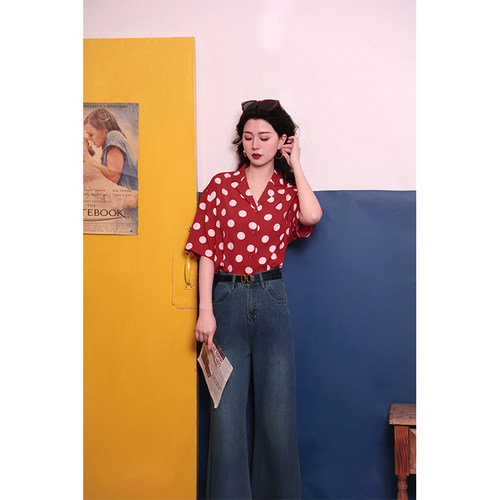 花样年华~港风复古夏季女装波点短袖通勤日常宽松花色衬衫女新款