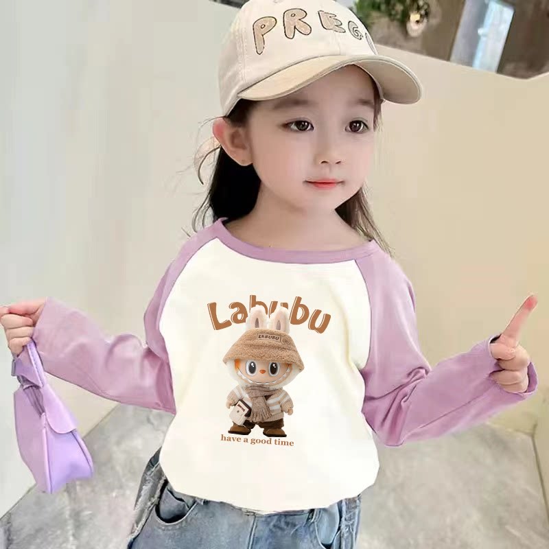 卡通拉布布女童纯棉长袖t恤春秋2026新款儿童小女孩撞色插肩上衣