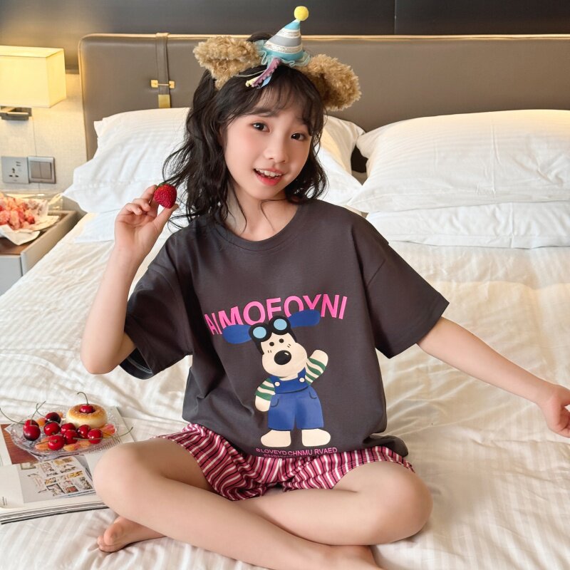 夏季纯棉女童米奇短袖睡衣套装