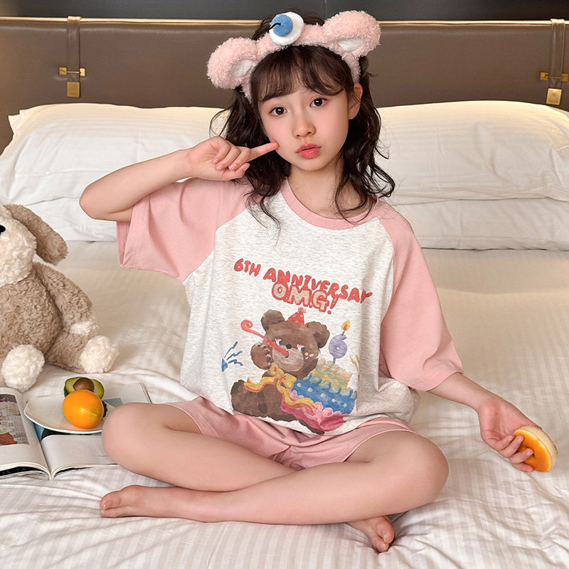 女童夏季小熊家居服短袖短裤套装