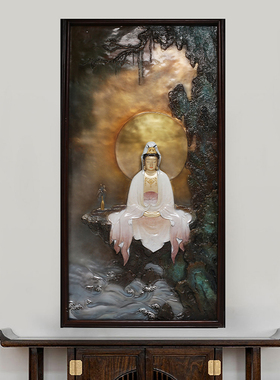 台湾自在观音客厅玄关背景画铜雕