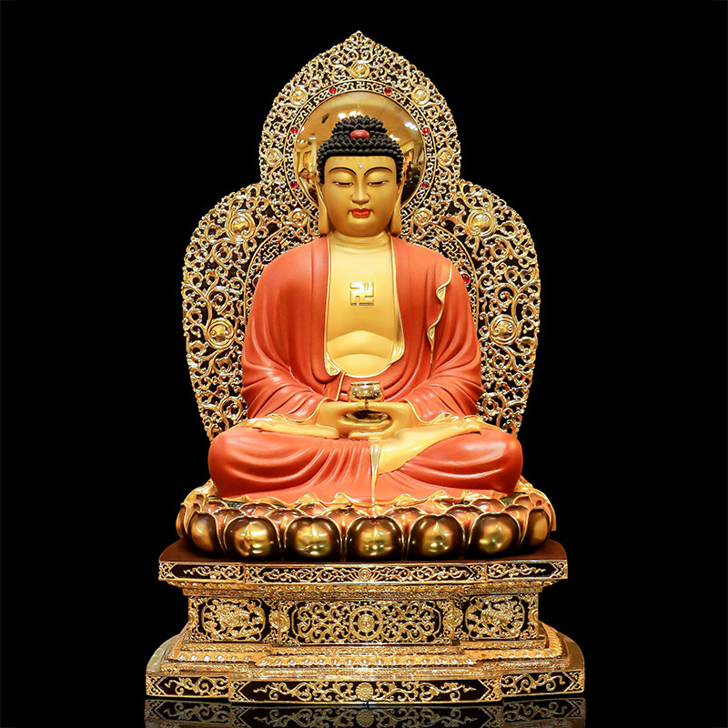 圆通工艺台湾铜雕释迦牟尼佛像阿弥陀佛家用药师佛三宝佛供奉摆件