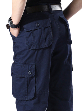 多口袋工装裤男士加肥加大纯棉直筒宽松户外探险休闲大码肥佬裤子