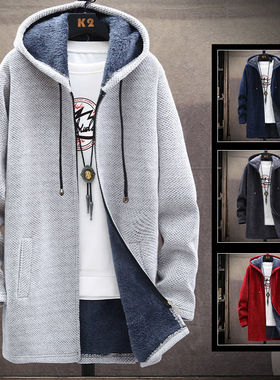 新款夹克男宽松风衣休闲中长款外套加肥加大码潮流男士秋装上衣服