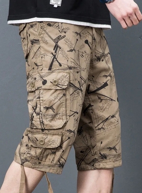 夏季男士运动裤七分裤休闲中裤宽松直筒裤青年潮流工装裤子男短裤