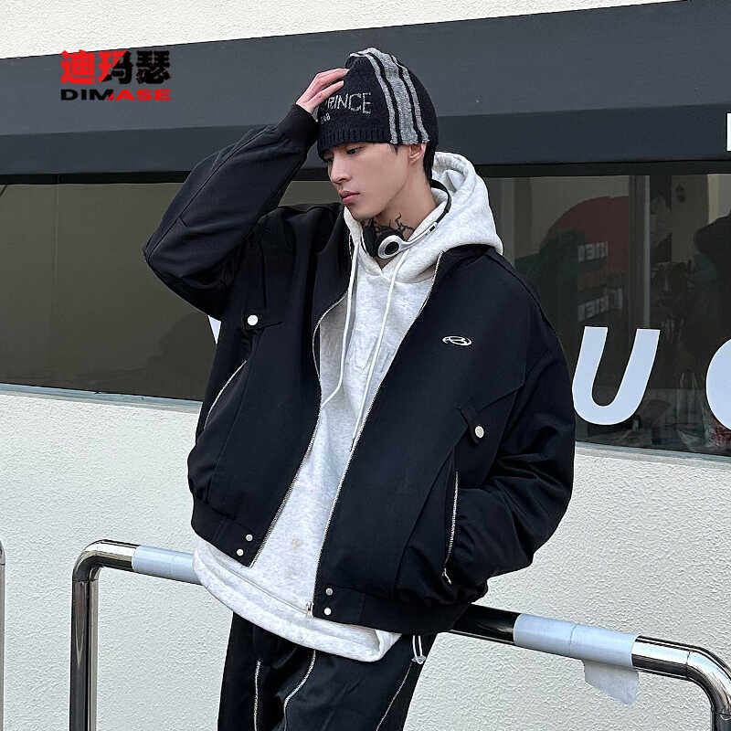 DIMASE运动夹克男女春秋时尚情侣长袖黑灰色外套酷帅棒球服上衣潮