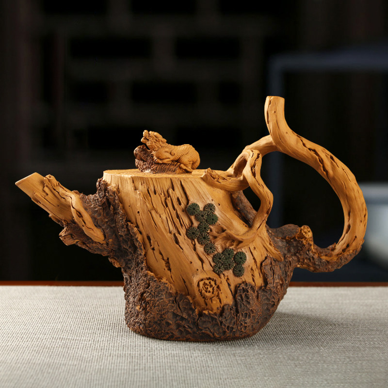 陶立方 松叶树桩茶壶全手工紫砂壶宜兴原矿紫砂黄金段泥壶泡茶壶