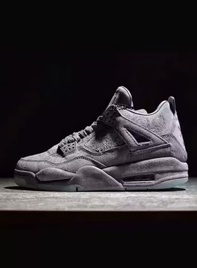 KAWS X Air4 Cool Grey联名涂鸦酷灰{AJ4}灰色麂皮夜光底男休闲鞋