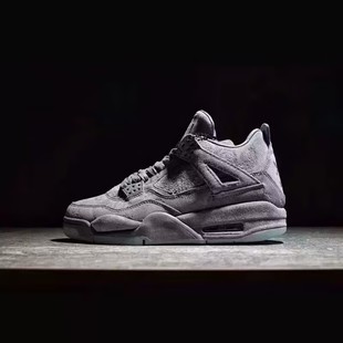 Grey联名涂鸦酷灰{AJ4}灰色麂皮夜光底男休闲鞋 KAWS Cool Air4