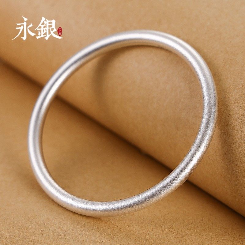 纯手工定制足银999古法银手镯女男情侣款简约实心手环女神节礼物