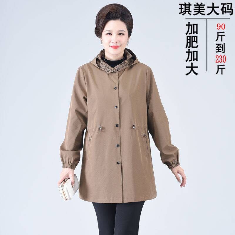 妈妈时尚风衣外套加肥加大中老年