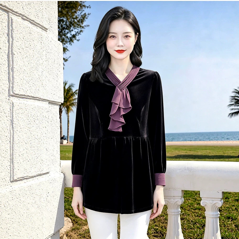 妈妈加肥加大春秋装丝绒打底衫