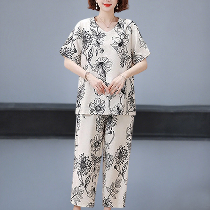 中老年人女装夏装短袖两件套大码