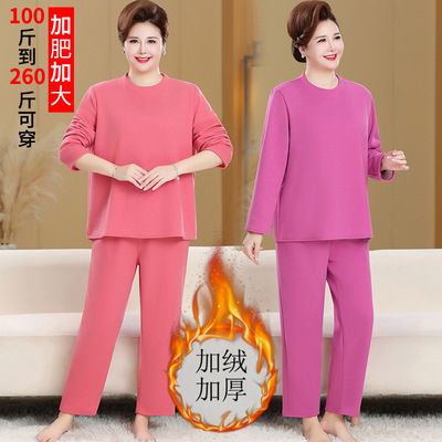 中老年女装加绒加厚保暖套装冬装