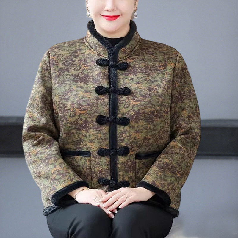 加肥加大码中老年女装冬装加绒棉服外套胖妈妈老年人女款棉袄洋气