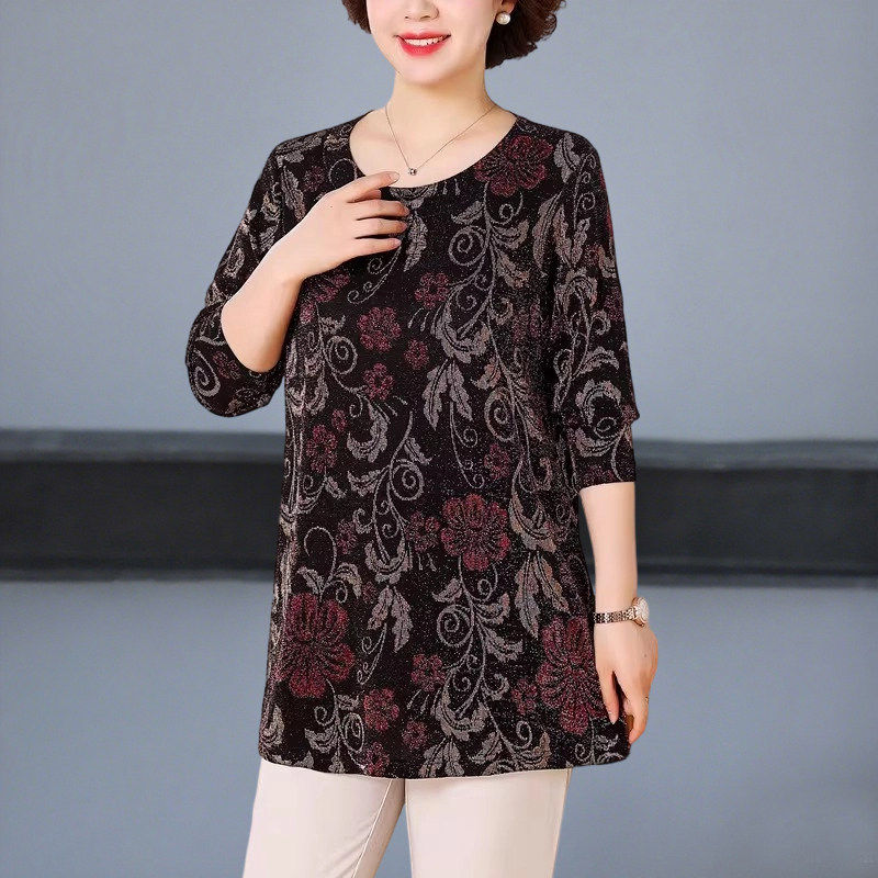 胖妈妈春装t恤女宽松加肥加大200斤春秋弹力打底衫中老年上衣洋气