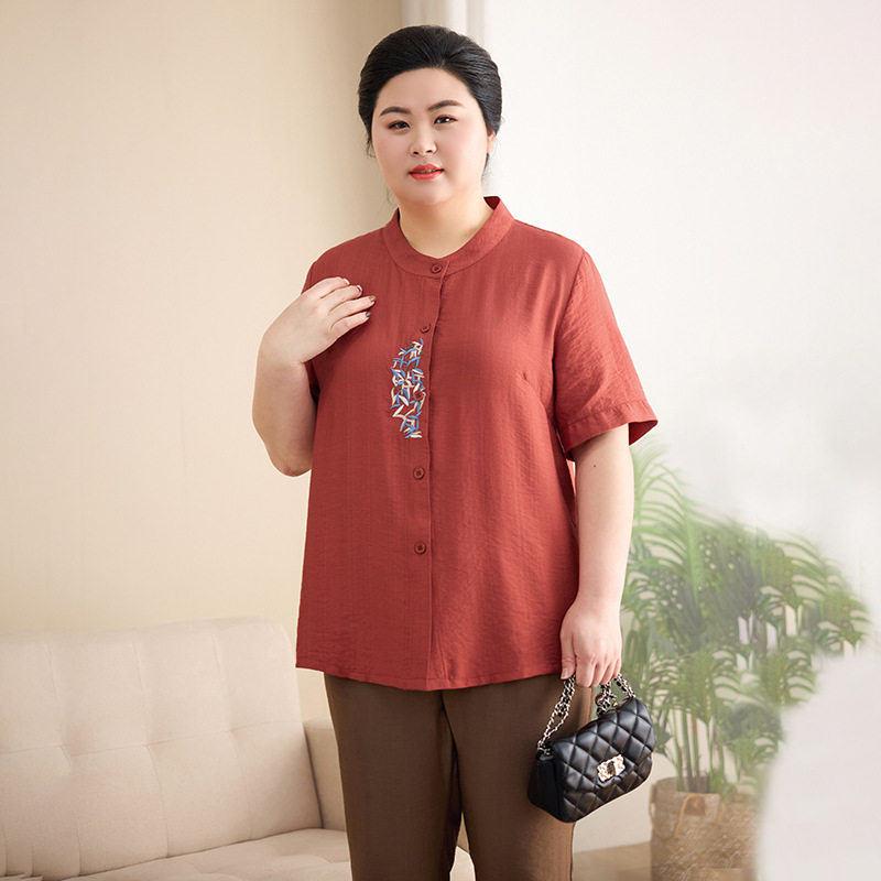 中老年女装短袖衬衫套装夏装大码