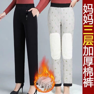 中老年女加肥加大休闲裤加绒冬装