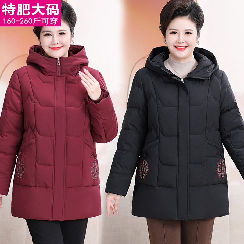 200斤棉衣妈妈装加肥加大码中老年女装冬装老人棉服保暖外套洋气