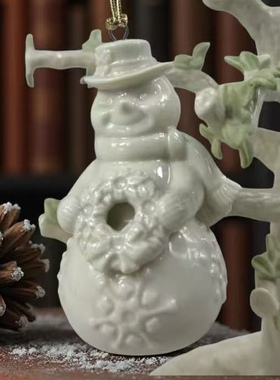 外贸出口陶瓷挂件白膜手绘可爱雪人造型家用工艺装饰品摆件