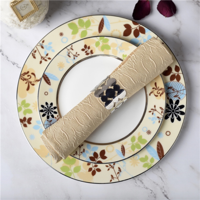 出口陶瓷floris描金花卉小清新四件套餐具蛋糕盘子家用牛排盘子