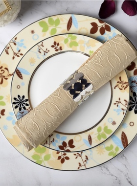 出口陶瓷floris描金花卉小清新四件套餐具蛋糕盘子家用牛排盘子