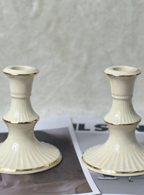 外贸尾单陶瓷浮雕描金罗马柱造型烛台餐桌摆件家居装饰