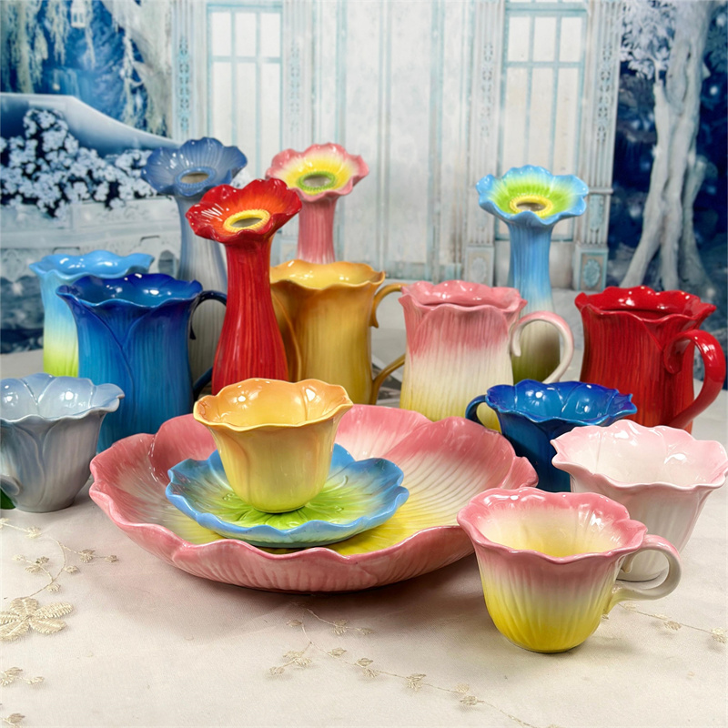 陶瓷花瓣造型餐具汤盘马克杯花瓶
