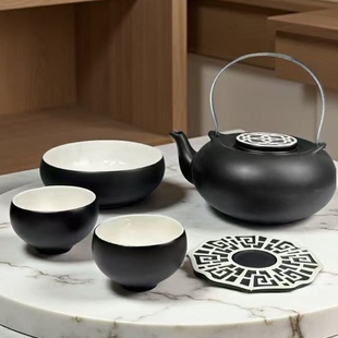 设计黑色哑光功夫茶具茶杯家用餐具 出口陶瓷个性