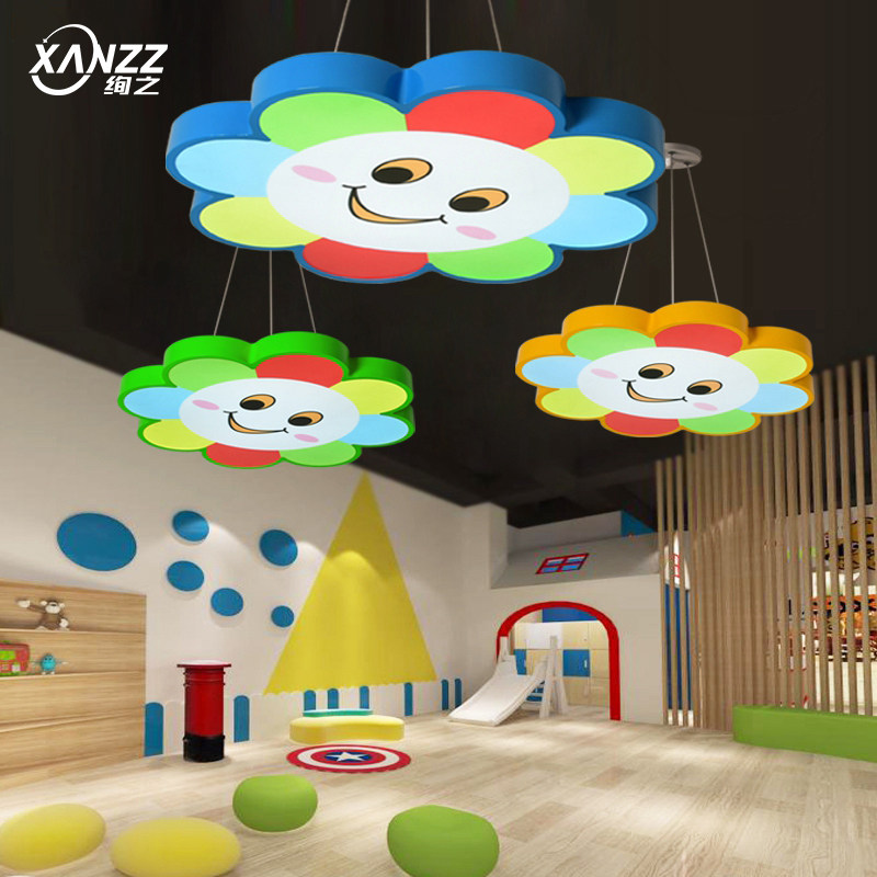 创意彩色卡通笑脸花朵造型灯具led儿童房吊线灯幼儿园教室走廊灯