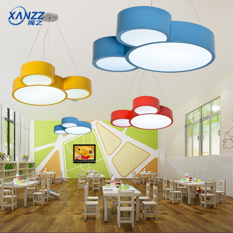 led儿童房间灯卧室灯创意卡通彩色米奇吊线灯幼儿园培训班教室灯