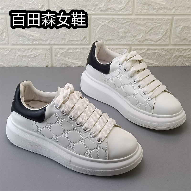 PT'SON百田森女鞋正品撤柜厚底小白鞋系带休闲板鞋百搭松糕鞋单鞋