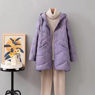 2025冬季新款轻薄羽绒服女中长款韩版宽松连帽大码白鸭绒保暖外套