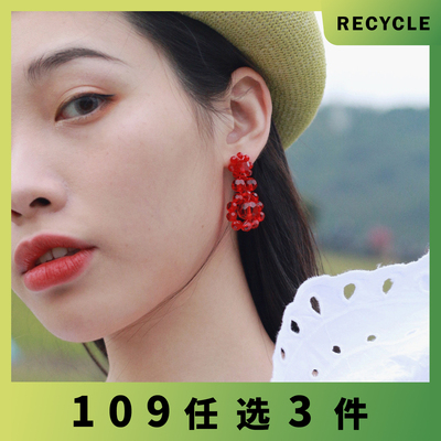 水晶花瓣编织浮夸风艺术感耳环