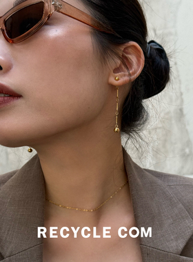 RECYCLE / 长款圆球耳环 简约设计小众高级耳环气质百搭金色耳饰