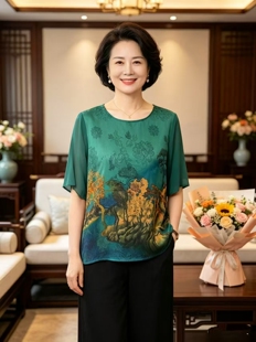 8037 宣锦中式印花妈妈装上衣