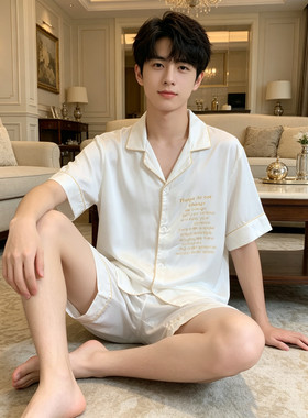 K0008-1宣J男士短袖短裤家居服套装 后背带字母