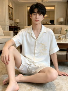 K0008-1宣J男士短袖短裤家居服套装 后背带字母