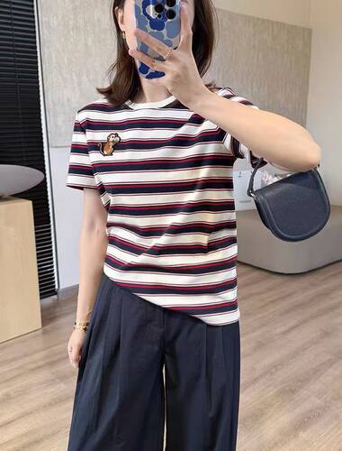 【商场同款】禾夏季新品棉条纹针织布短袖T恤