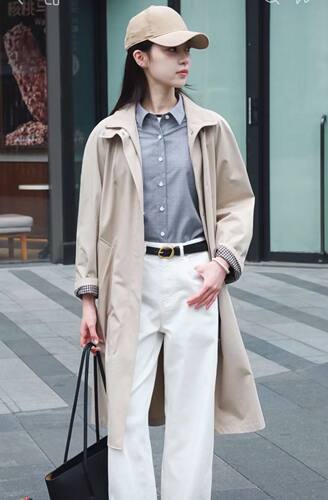 【商场同款】禾女装2026春装新款重工高密斜纹棉单排扣风衣