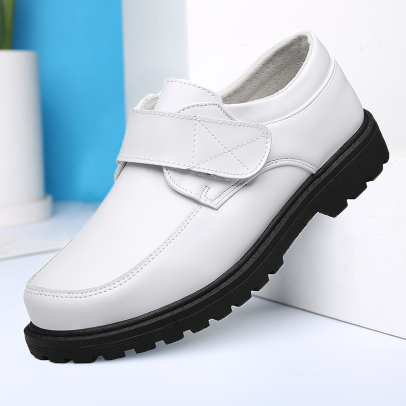 新款男童白皮鞋英伦风演出白皮鞋中小学生表演皮鞋真皮白皮鞋