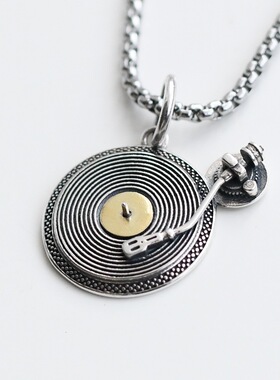 千叶复古黑胶唱片打碟机泰银项链女小众设计感DJ饰品嘻哈吊坠潮