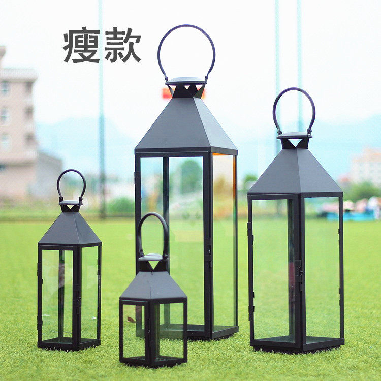 烛台摆件欧式风灯铁艺复古创意蜡烛台落地防风灯婚庆道具马灯手提