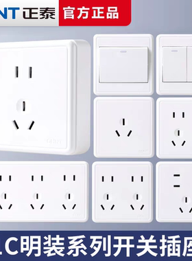 正泰 1C明装开关插座面板墙壁家用五孔8六6孔16A双控明装开关插座
