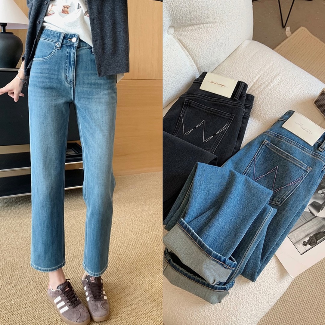 老友烟管裤！四面弹磨砂石洗2025秋季新款九分直筒裤小个子牛仔裤