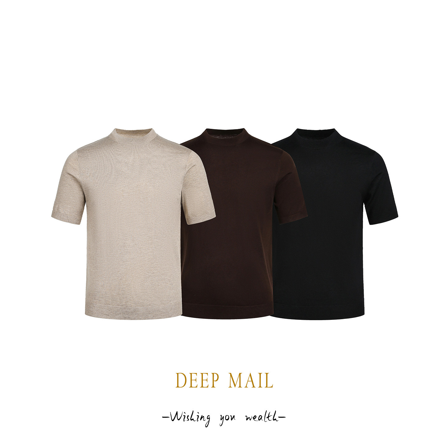 DEEPMAIL老钱风夏季男士圆领短款毛衣针织打底衫显瘦款