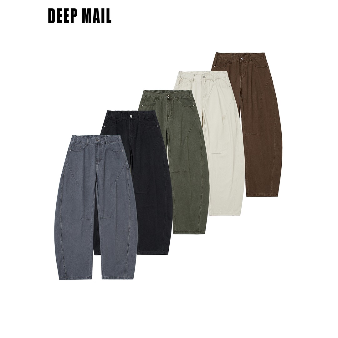 DEEPMAIL 纯棉解构加绒弯刀裤四季通用男生秋冬阔腿裤休闲裤裤子