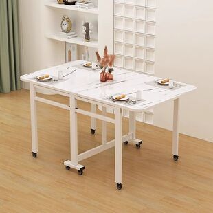 折叠桌子家用小户型免安装实木超薄简易饭桌可伸缩移动多功能餐桌