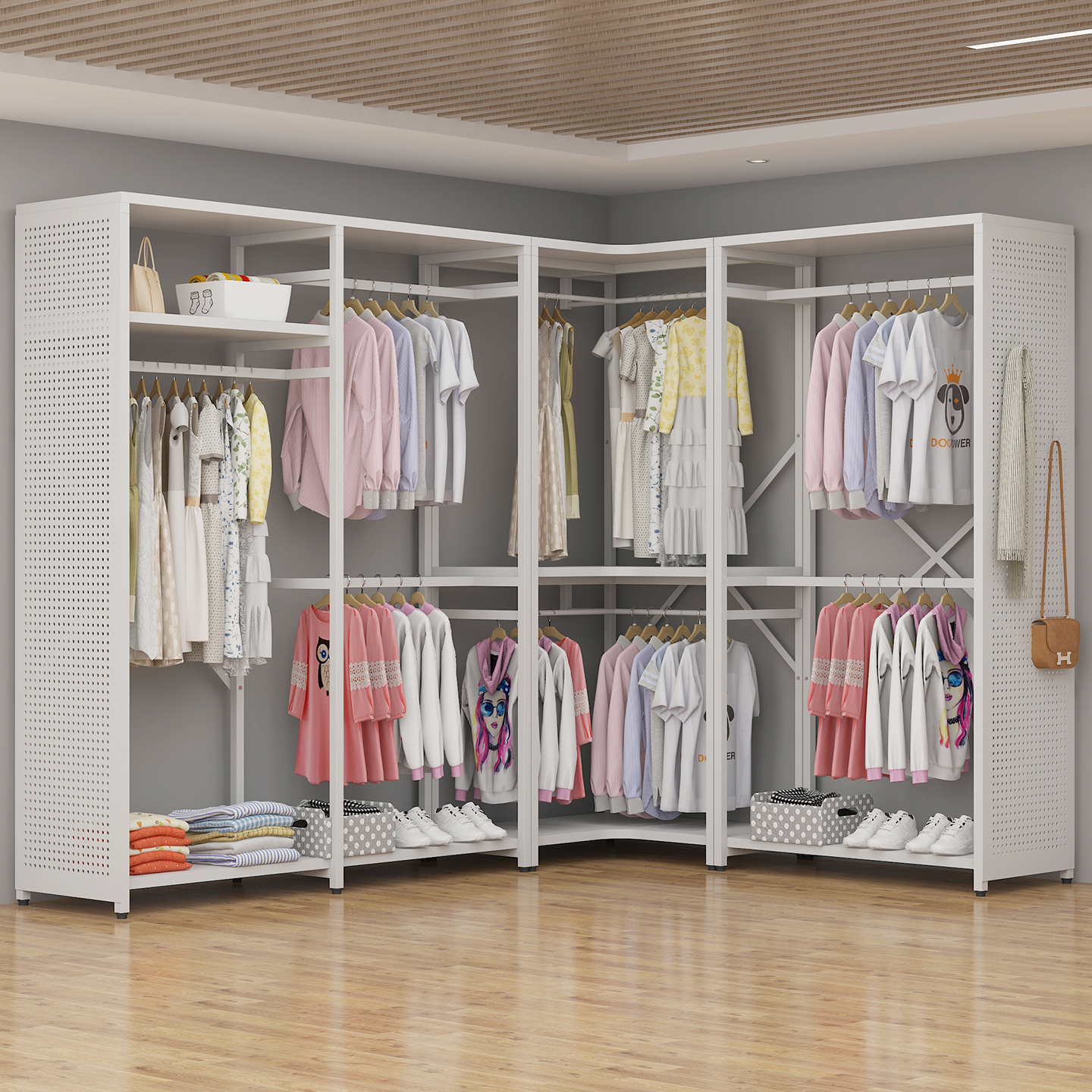 开放式双层衣帽架组合