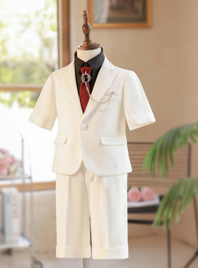儿童西装套装男童短袖白色夏季主持人礼服男孩花童生日钢琴演出服
